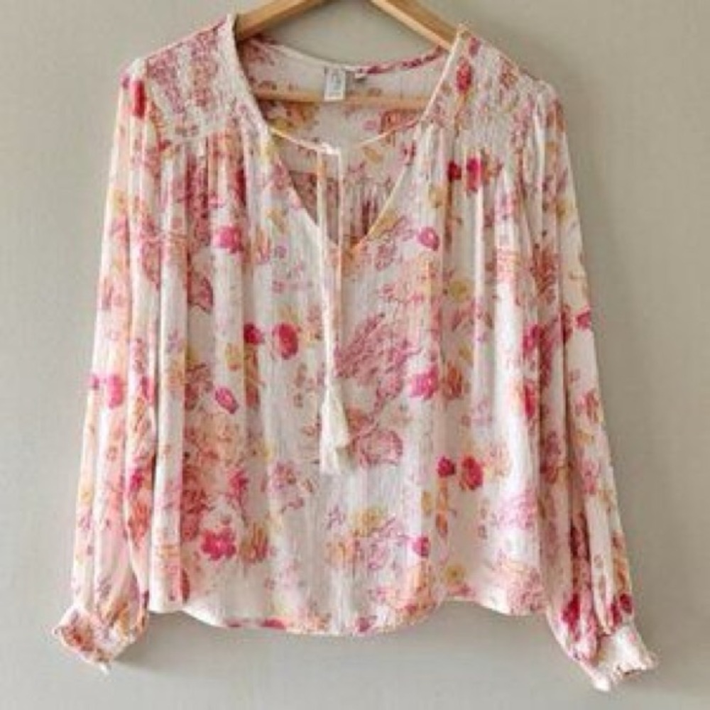 Joie Long Sleeve Floral Print Casual Spring Summer Blouse Size small pink